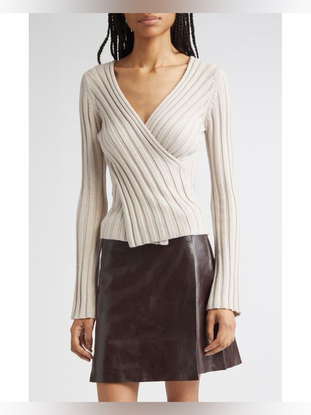 Maria di ripabianca cashmere Ribbed Wrap V-Neck Sweater - Cream